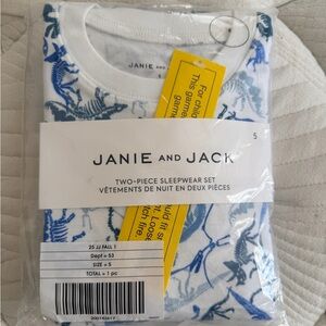 Janie and Jack White and Blue Two-Piece Sleep Set with Dinosaur Print Pajamas